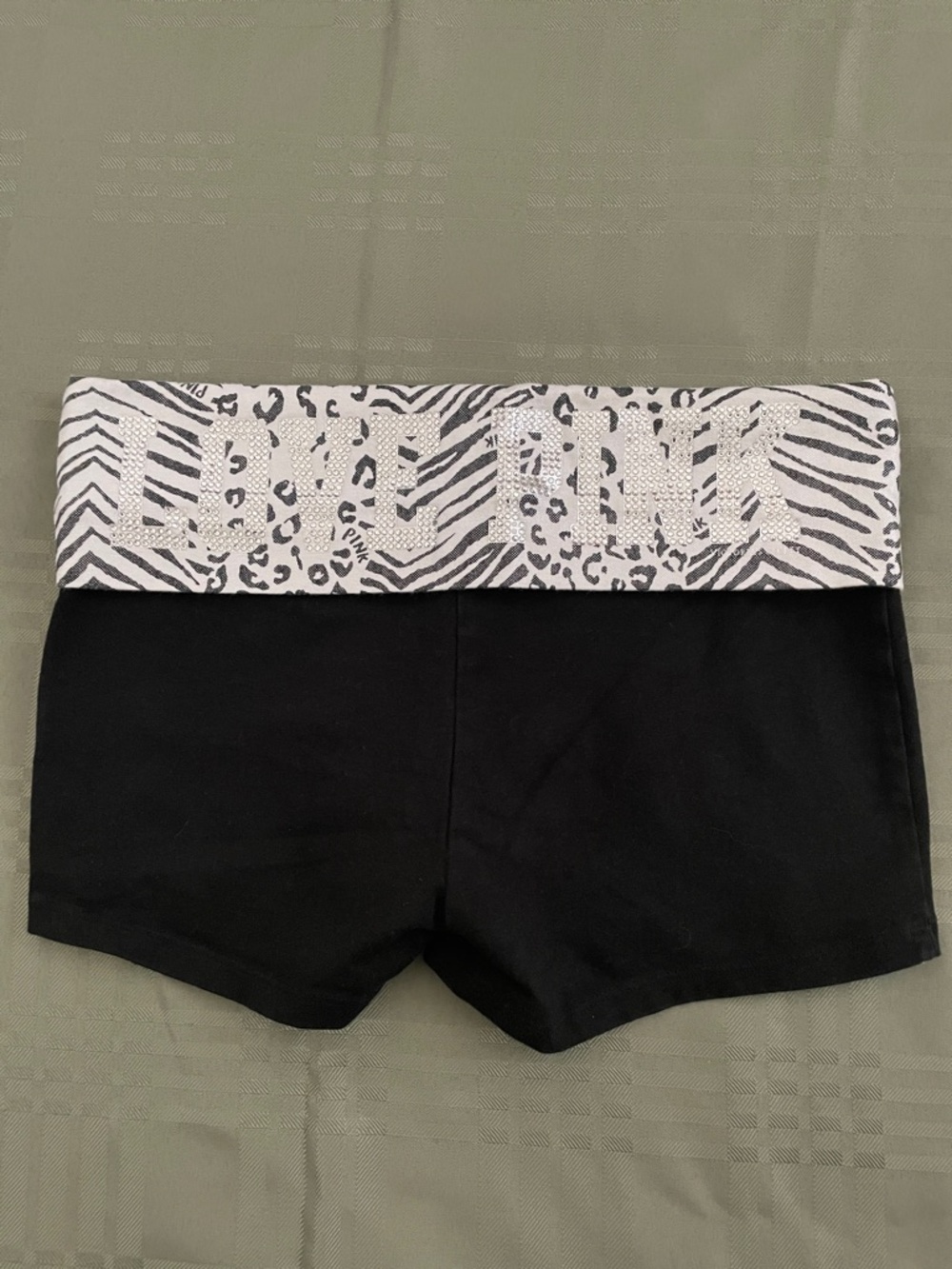 PINK Victoria's Secret Black Shorts with Animal Print Waistband